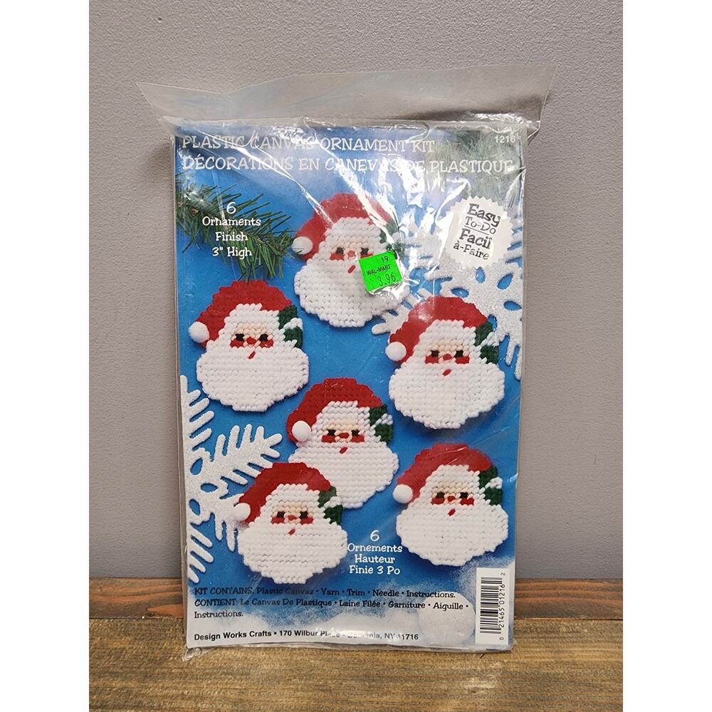 Plastic Canvas 6 Christmas Ornaments 3" Santa Design Works Crafts Needlepoint